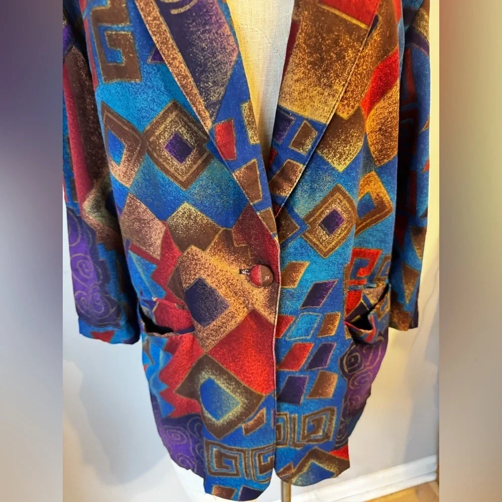 Michael Taylor Vintage Blue Purple Abstract Southwestern Lightweight Blazer Sz S
